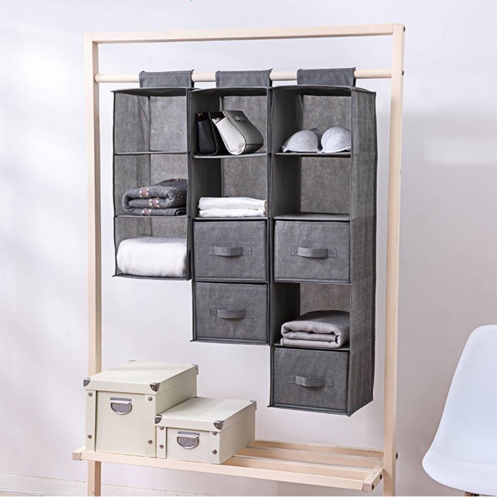 Porte-pochettes en tissu de lin à 5 cellules, organiseur de vêtements, support de garde-robe sac suspendu sac de rangement organisateurs de vêtements