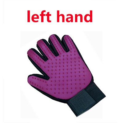 Guante de aseo para gatos, cepillo de limpieza de mascotas de goma y lana para eliminar el pelo, peine para gatos, cepillo limpiador para masaje y removedor de pelo: left Purple
