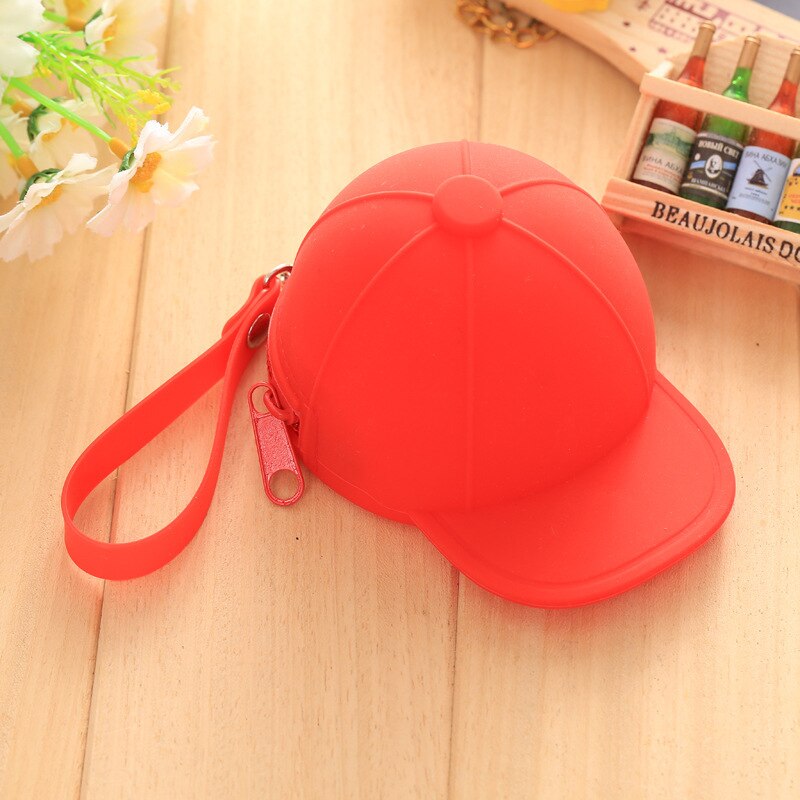 Bonito carteira kawaii chapéu doces cor silicone moeda bolsa chave carteira fone de ouvido organizador caixa de armazenamento bolso: Vermelho