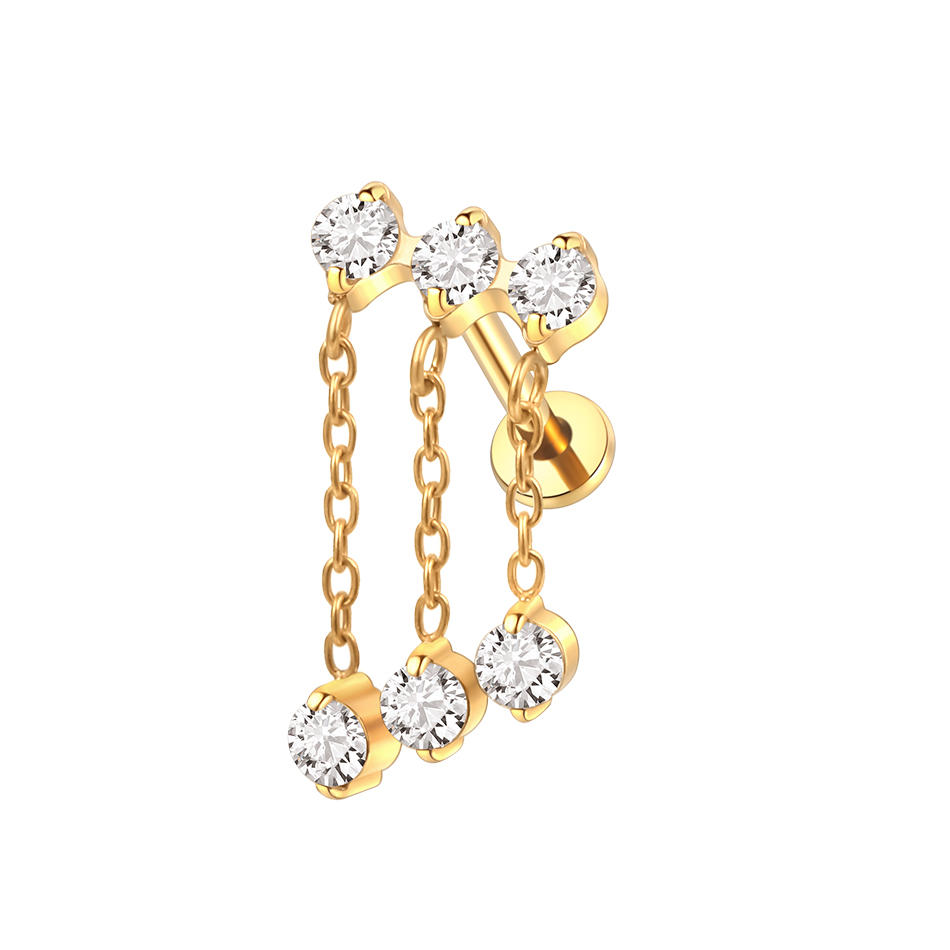 Pendientes de titanio para cartílago de la oreja, Piercings de rosca interna, perno de hélice oculto, cadena drapeada CZ, joyería con parte posterior plana, 16G, 1 ud./5 uds.