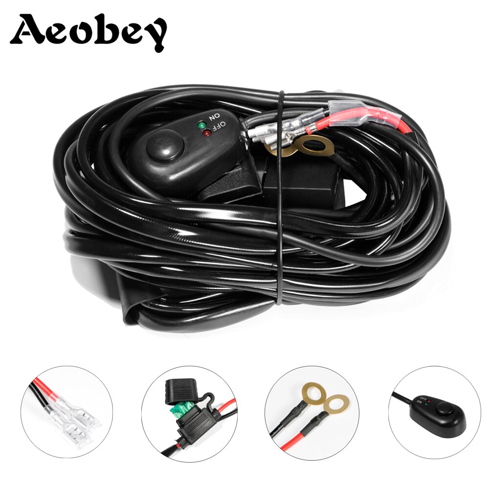 Aeobey Car LED Light Bar Wire 3M 12v 24v 40A Wiring Harness Cable Kit for Auto Driving Offroad Led Work Lamp