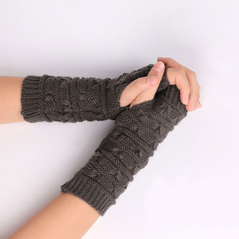 Manchettes en laine pour femmes, mitaine chaude, épaisse, sans doigts, chauffe-mains, en Crochet, tricot, Faux gants, couverture de bras, blanc, hiver: Gris foncé