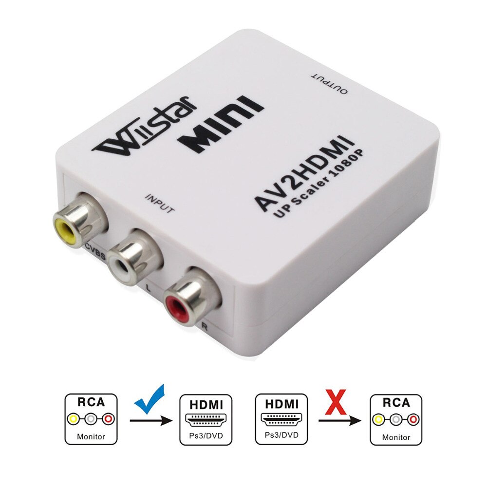 Wiistar Mini 1080 P AV RCA naar HDMI Video Converter Box AV2HDMI RCA AV HDMI CVBS naar HDMI Adapter voor HDTV TV PS3 PC DVD Xbox