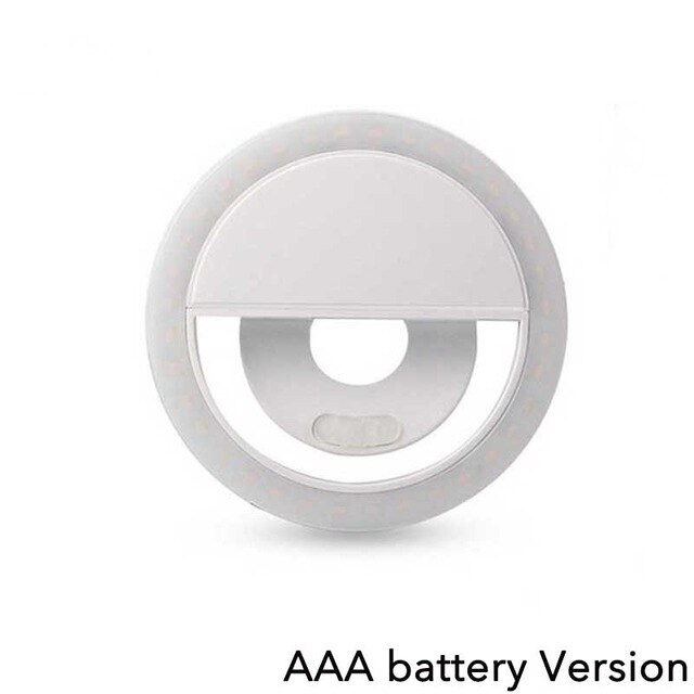Universal Selfie Lamp Mobile Phone Lens For iPhone 8 7 6 Plus Samsung Portable Flash Ring 36 LEDS Luminous Ring Clip Light: White (Battery)