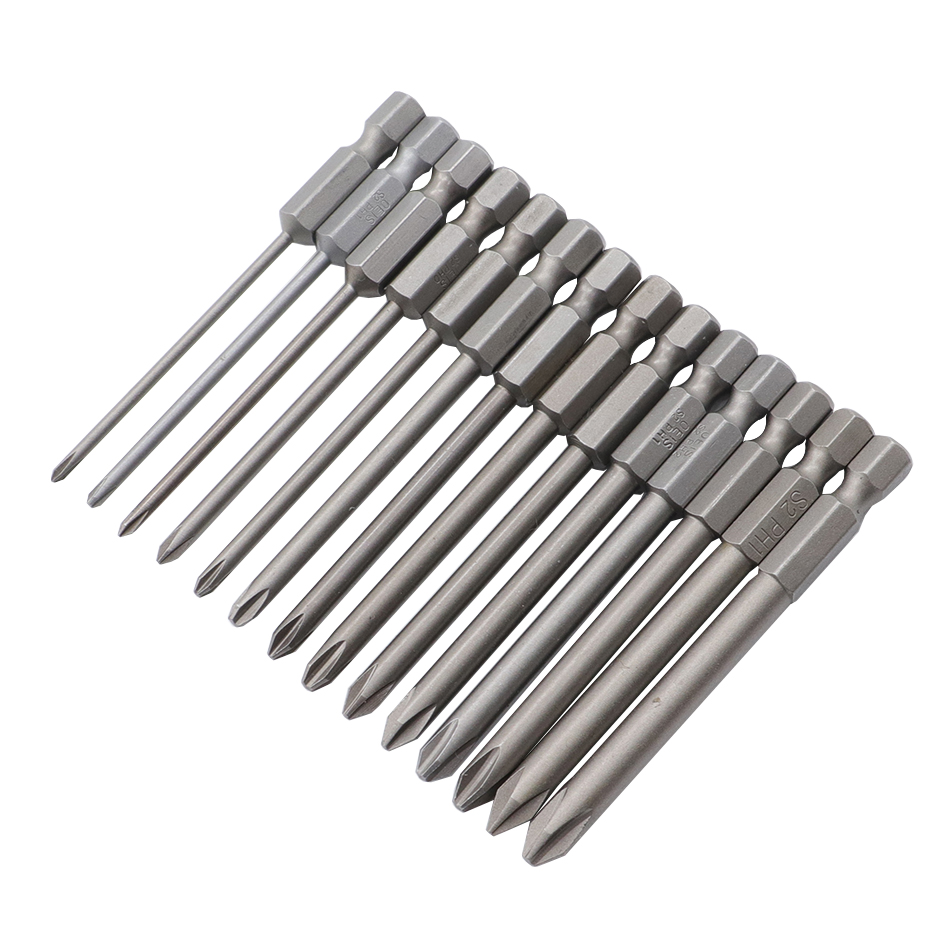 12pcs/15pcs 50mm 75mm 100mm 150mm Phillips screwdriver bit S2 alloy steel with magnetic screwdriver bit PH0 PH1 PH2