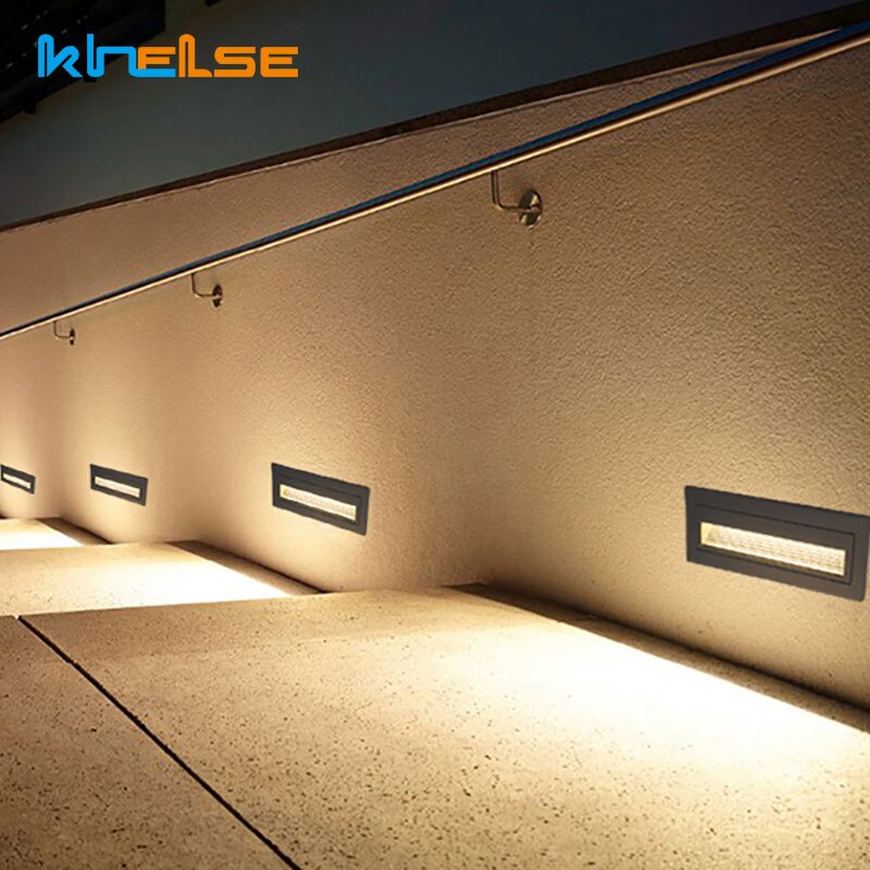 Waterproof Outdoor Embedded LED Stair Lights Rectangle Recessed Buried Step Lamps IP65 Wall Mounted Spotlights Corridor 85-265V