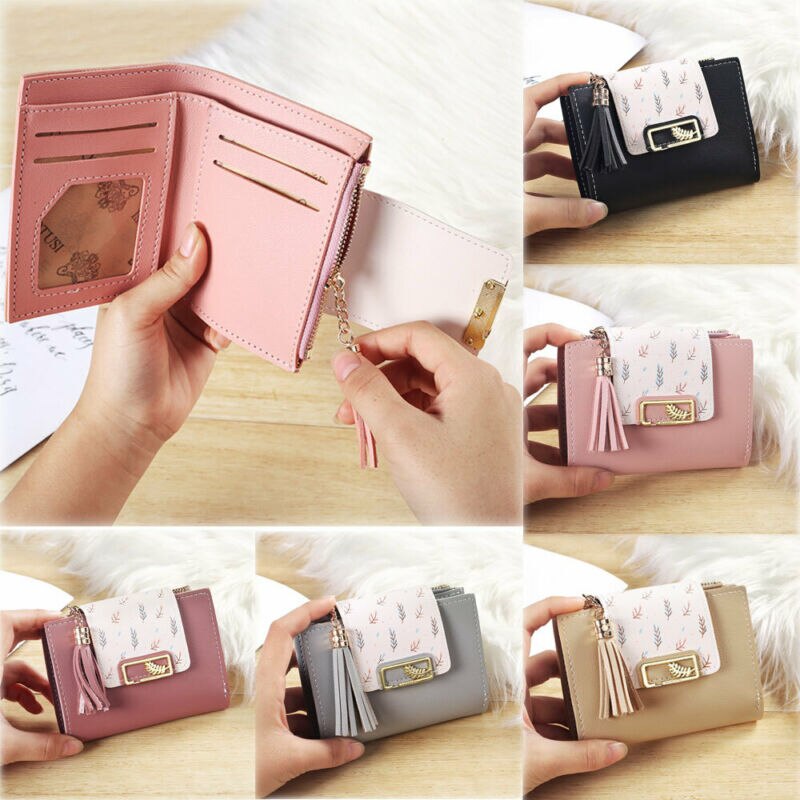 Kvinders kort pung print kvast pu clutch id kreditkortholder møntpung