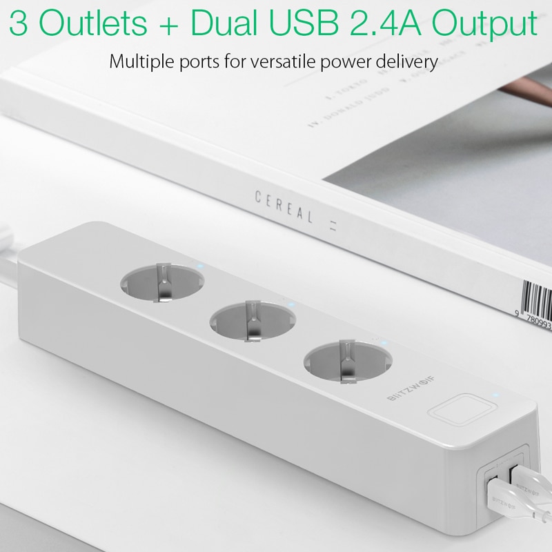 BlitzWolf BW-SHP9 3300W 15A 3 Socket Dual USB Slot 2.4GHz WiFi Smart Electrical Sockets Timer APP Remote Control Work with Alexa