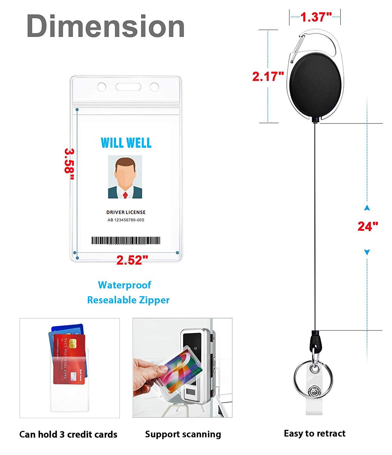 Paquet de 2 femmes hommes crédit visite Bus étui pour cartes de crédit porte-Badge rétractable avec pince à bobine et porte-carte d'identité transparent