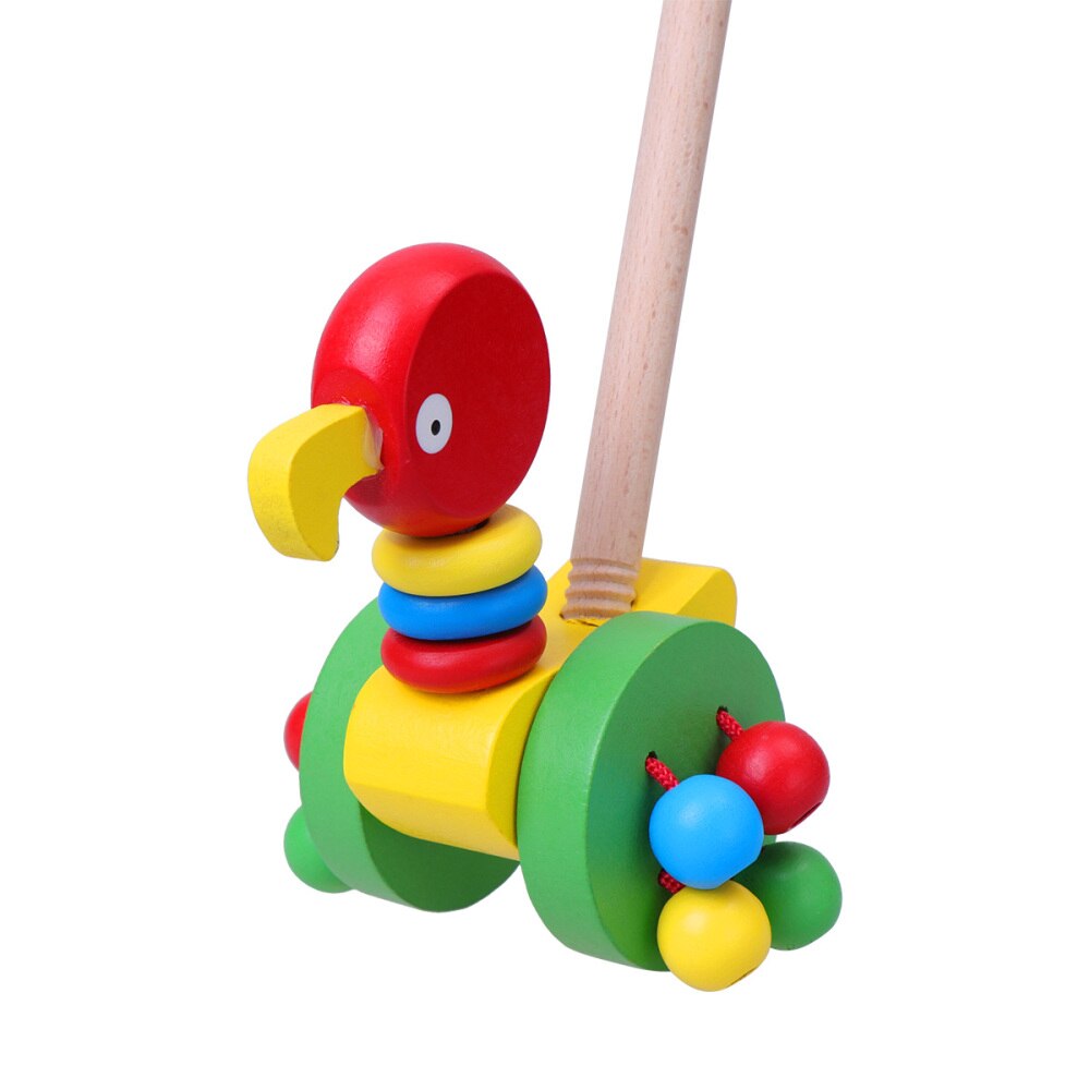 Baby skubber sjovt billegetøj tegneserie dyrevogne legetøj baby rollator trævogne legetøj skubbestang vogn legetøj (frø): Buet mundand