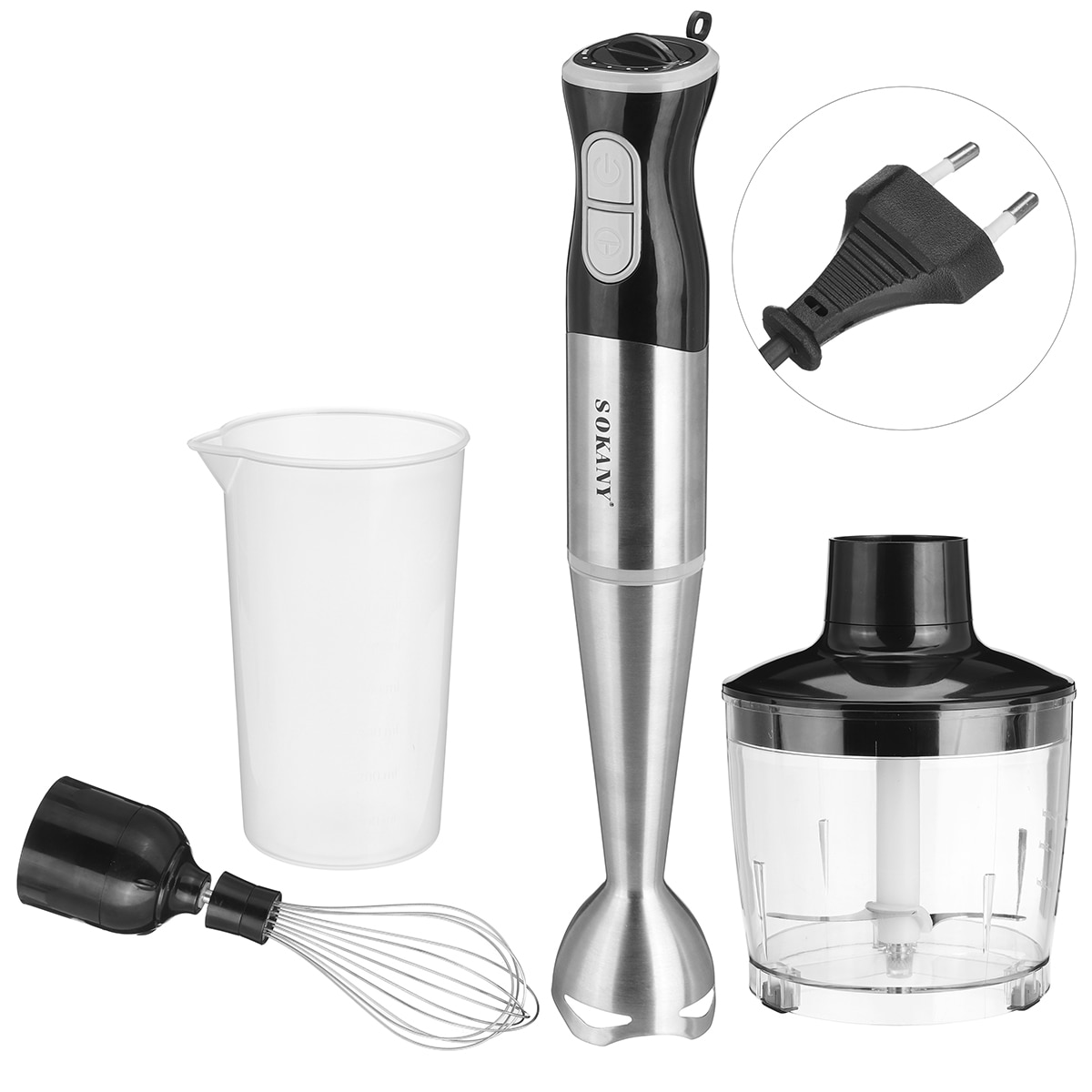 4-in-1 Stainless Steel Hand Held Stick Blender Immersion Vegetable Meat Mixer 800W SOKANY Electric Chopper Eggbeater Blender