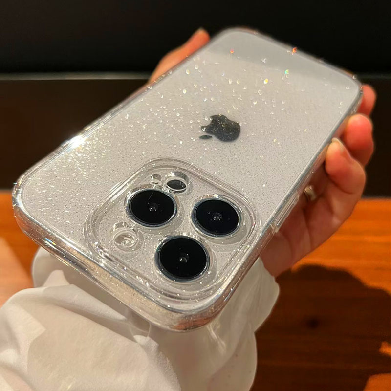 Coque transparente à paillettes scintillantes pour iPhone 16 15 Pro Max 14 13 12 11 XR X XS 16 Plus, Protection d'objectif, antichoc, souple