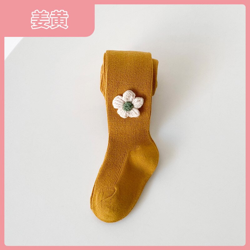 Spring Kids Baby Girls Flower Stockings Cute Solid Pantyhose Stylish Tights Pantyhose for Children Girls 2-8Y: YELLOW / S(height85-95cm)
