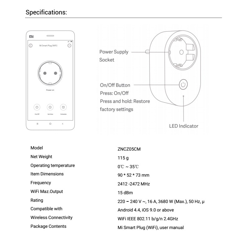 Xiaomi mijia eu smart uttag kontakt fjärrkontroll tidbrytare intelligent minne energisparande fungerar med alexa/google assistant