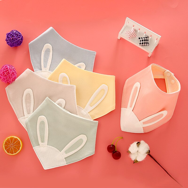 Delantal de alimentación de bebé de algodón, Baberos adorables para bebé, niñas, niños, orejas de conejo, babero, babero, ropa para bebés