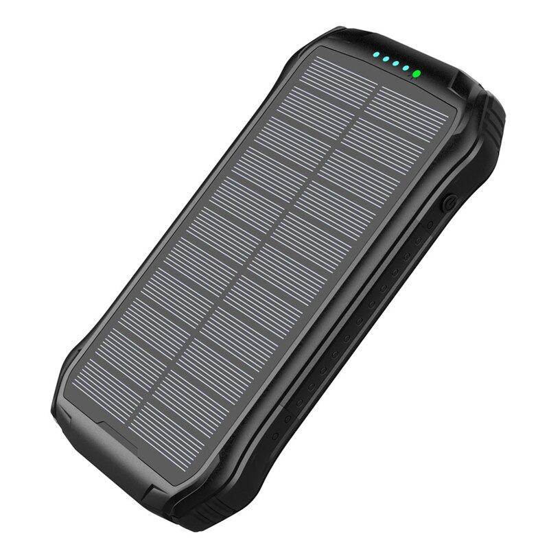 10W Fast Qi Wireless Charger 16000mAh Solar Power Bank PD 18W USB Poverbank Waterproof Powerbank for iPhone 11 Samsung S9 Xiaomi: Black