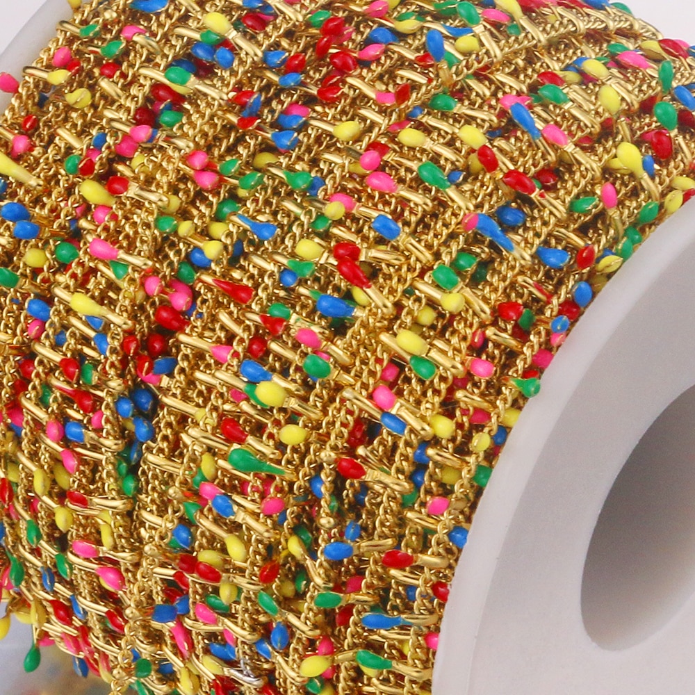 1 Meter Rvs 18K Vergulde Clips Emaille Druipen Ketting Gesoldeerd Handgemaakte Bevindingen Voor Diy Sieraden Ketting Maken