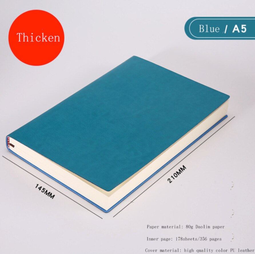 A5 A6 B5 Business increase thick Notebook Office meeting minutes Notepad leather soft copy line pages Diary Stationery: A5 Thicken Blue