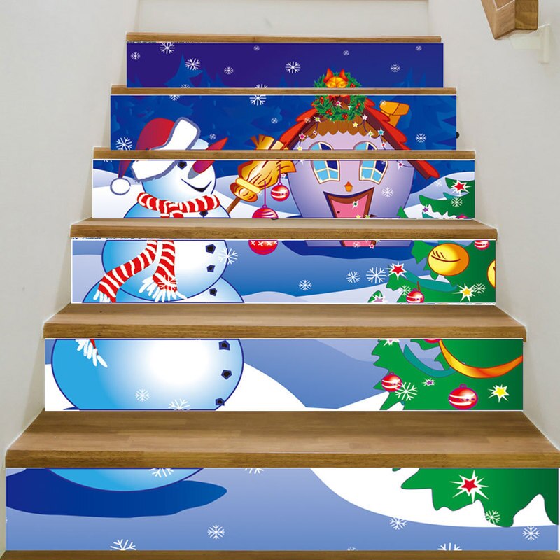 6 Stuks/set SLT024 Cartoon Kerst Sneeuwpop 3D Simulatie Trap Plakken Waterdicht Stap Decoratieve Muur Pasta Home