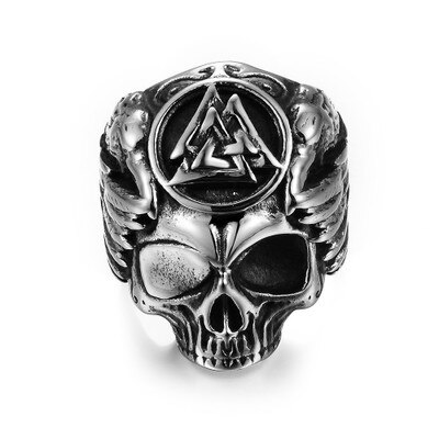 Viking odin krage kranie ring gothic rock rustfrit stål biker wing mænds ringe vintage punk smykker
