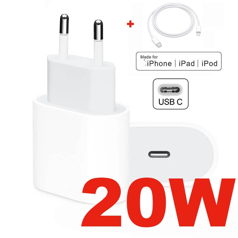 Original 20W For iphone 12 ChargerUSB C C2L Adapter Travel PD fast charger QC3.0 for Apple Cable for iPhone 12 mini 11 Pro Max