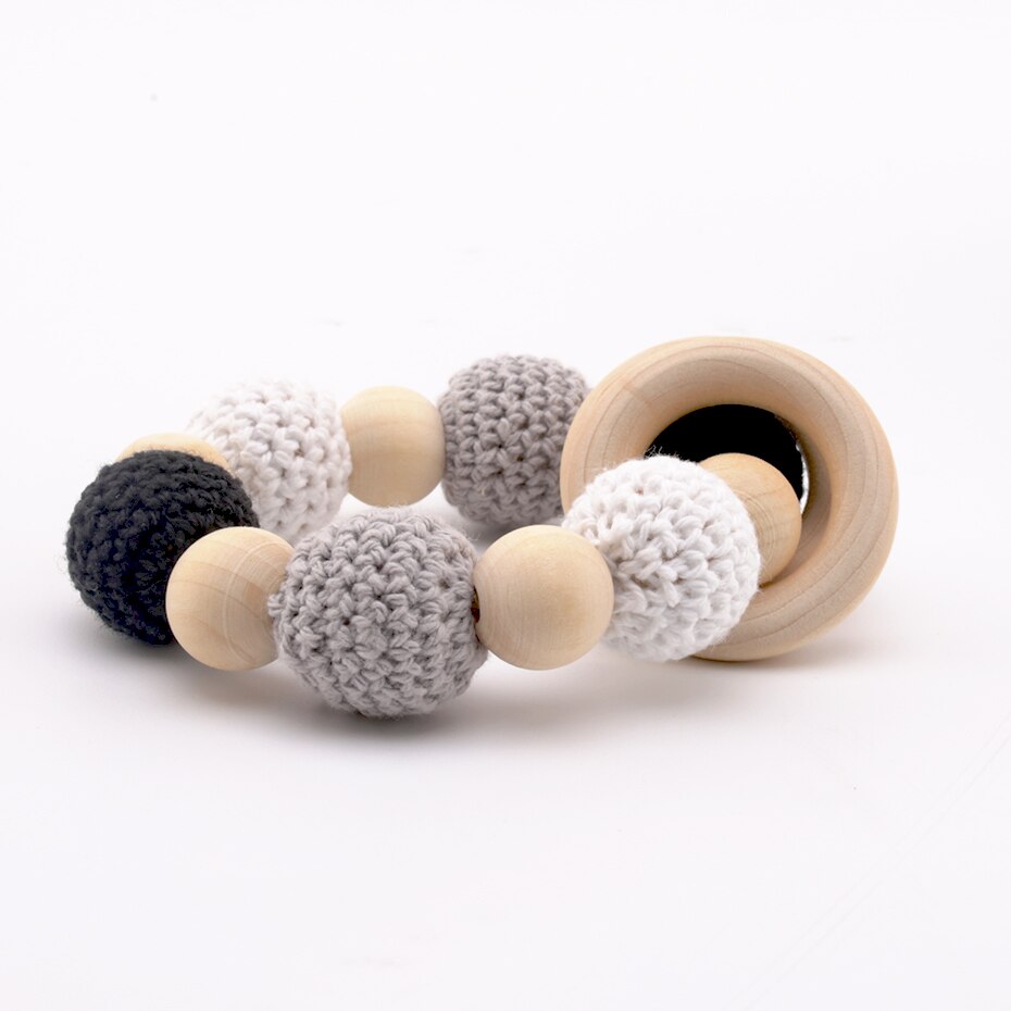 1pc Baby Rassel Holz Runde Perlen Häkeln Perlen Baby Armbänder Holz Zahnen Spielzeug DIY Handwerk Zubehör Kauen Spielzeug