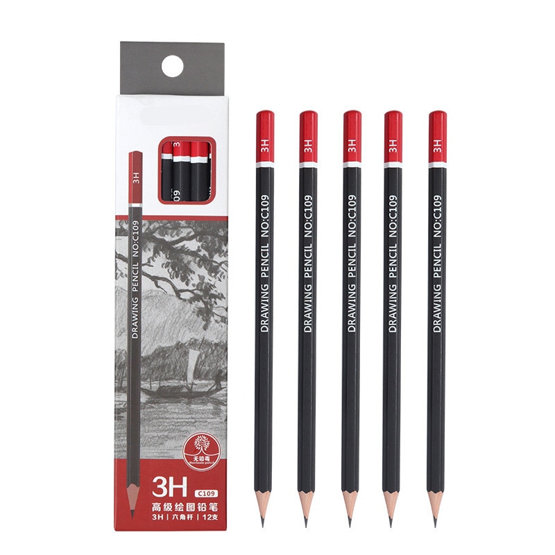 12 pcs/box Sketch pencil HB 2B 3B 4B 5B 6B 8B 10B 2H 3H Soft medium hard carbon pen Office school drawing pencil