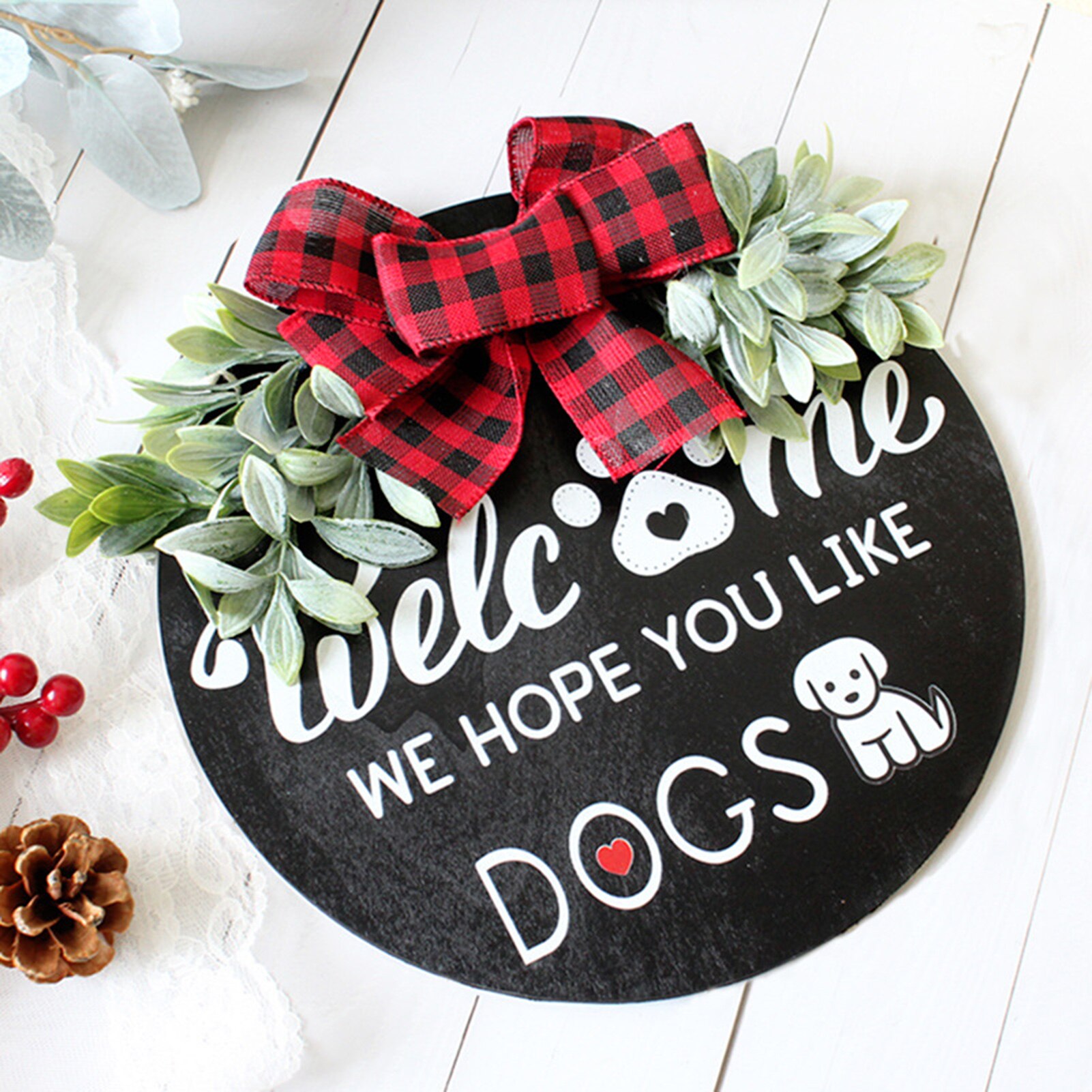 Thuis Boerderij Verticale Indoor Outdoor Rustieke Ronde Wij Hopen Dat U Honden Welkom Teken Voordeur Decor Hanger Met Boog krans