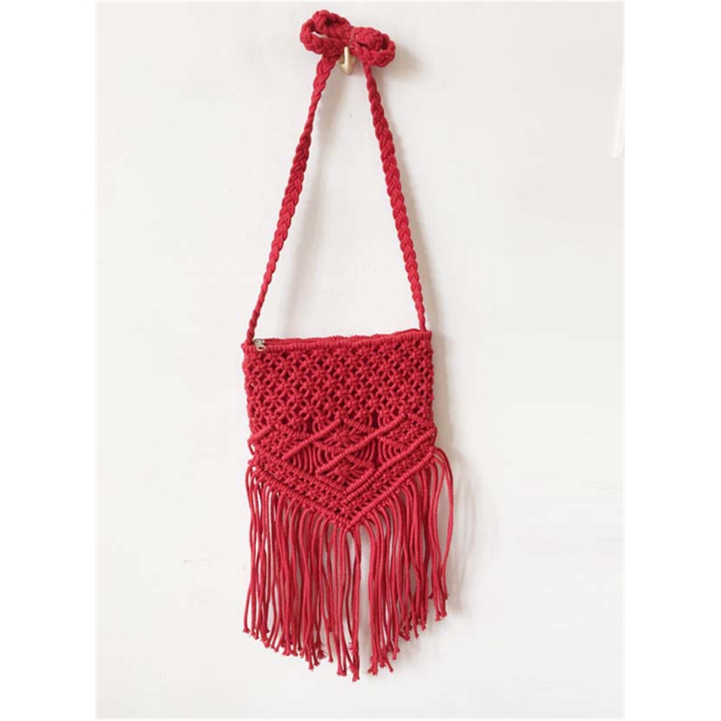 Fatti a mano Corda Intrecciata Borsa Rattan Maglia Della Spiaggia di proprietà Del Sacchetto Della Nappa Bohe Bolsos Femminile uncinetto Delle Donne Frange Borse a Spalla Nuovo: Rosso