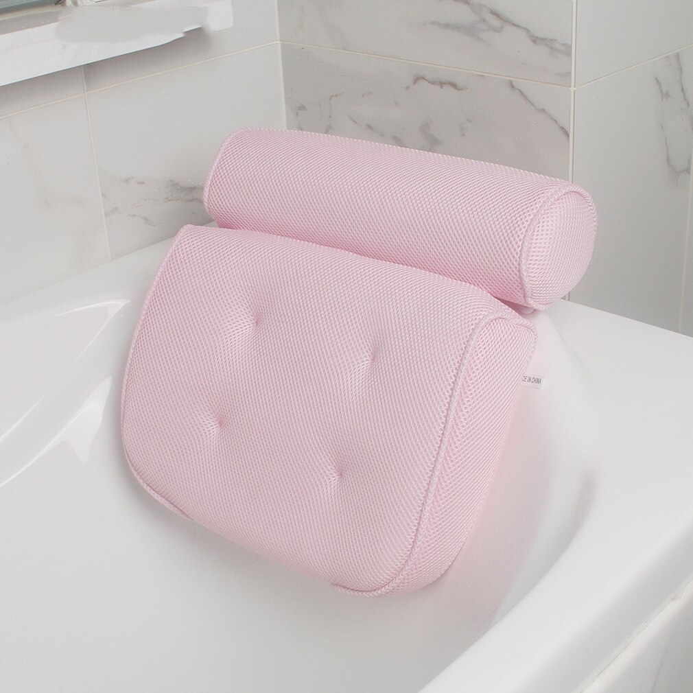 Foam Kussen Bad Head Rest Spa Neck Rugkussen Met 6 Zuignappen Badkamer: Roze