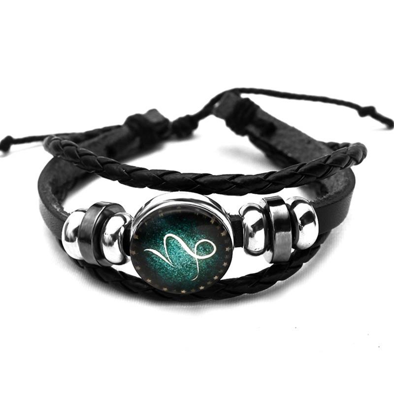 Luminosas 12 Constelaciones pulsera de cuero signo del zodiaco con abalorios pulseras trenzadas Punk para Niños Accesorios de la joyería de los hombres