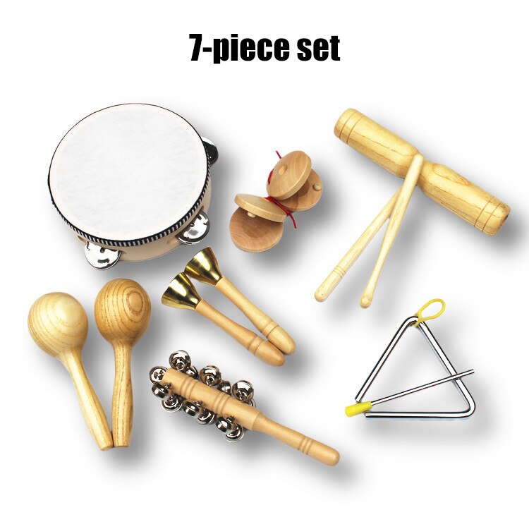 Juego de instrumentos musicales hechos de madera para niños pequeños, bolsa de transporte, juego de juguetes de percusión Musical para niños, banda de xilófono, pandereta, 10 unids/set por Set
