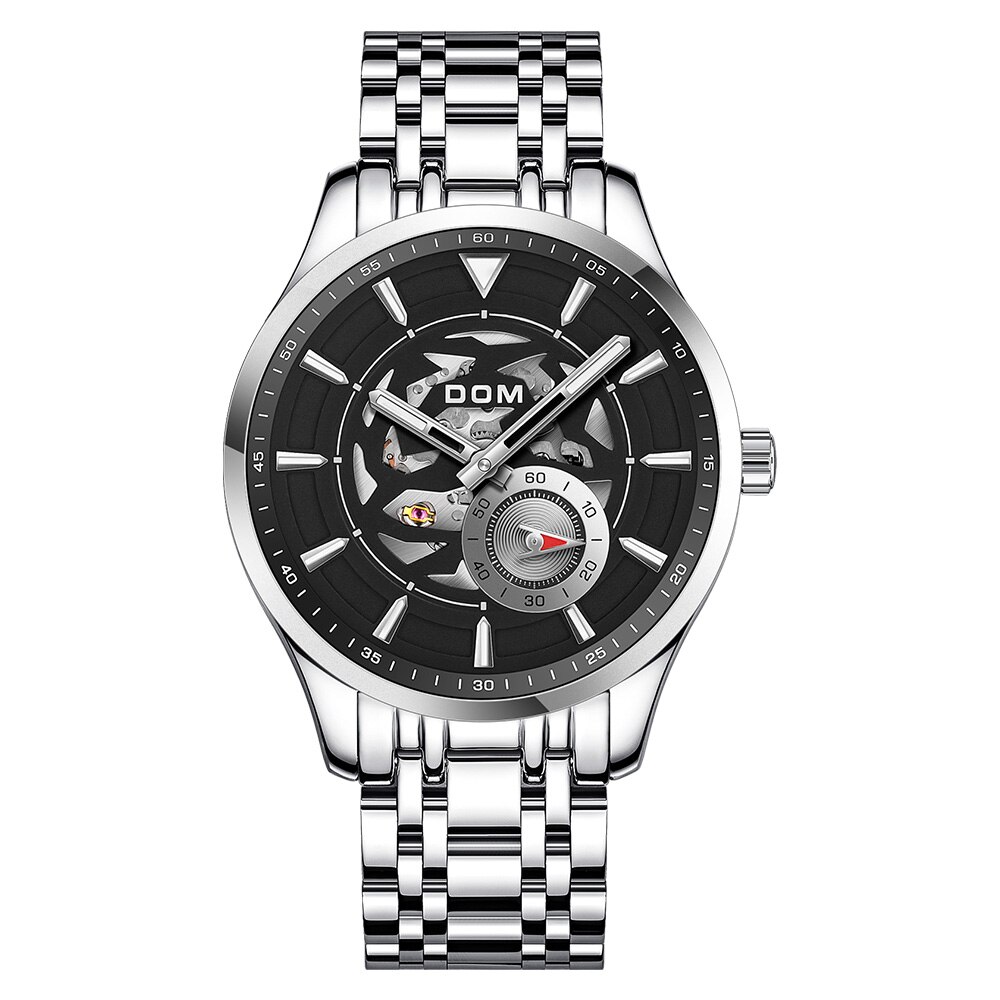 Dom luksus mekanisk armbåndsur herre sportsure relogio masculino rustfrit stål bånd blåt ur han vandtæt m -1308: M -1308d-1m