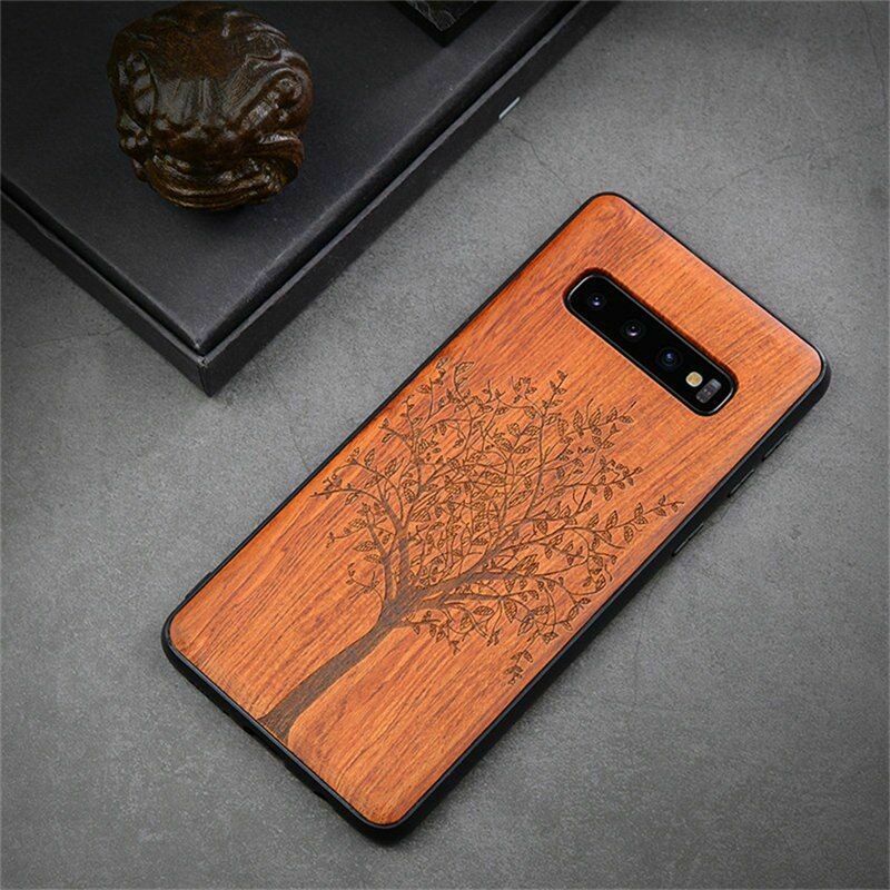 LYBALL Wood Case for Samsung S10 Phone Protective Back Cover Natural Wood Carved TPU Bumper Case for Samsung Galaxy S10 Plus: For Samsung S10 Plus / Tree
