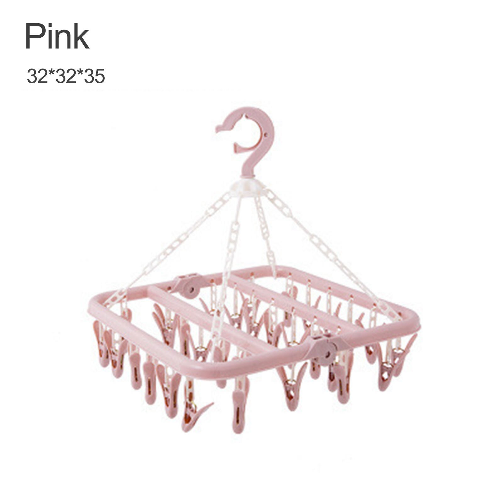 Clips Clothes Hanger Foldable Plastic Drying Rack Hanger Towels Underwear Sock Drying Rack Home Multi Purpose Drying Racks L1020: Pink