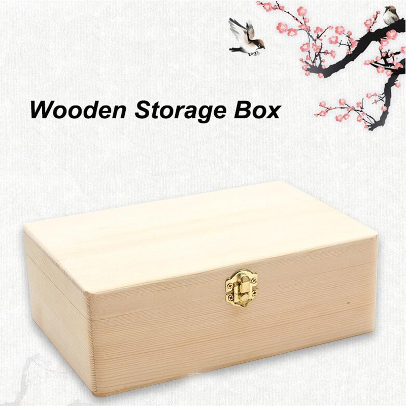 Natural Wooden Storage Box With Lid Golden Lock Postcard Sundries Organizer Handmade Craft Jewelry Case Home Wooden Box Bin