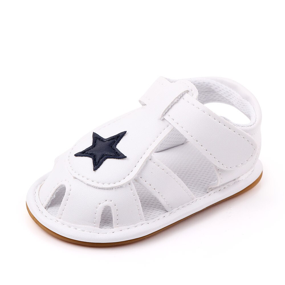 Zomerse sandalen met sterrenprint van zacht pu-leer voor babyjongens en meisjes, antislip peuterschoenen: Wit / 2