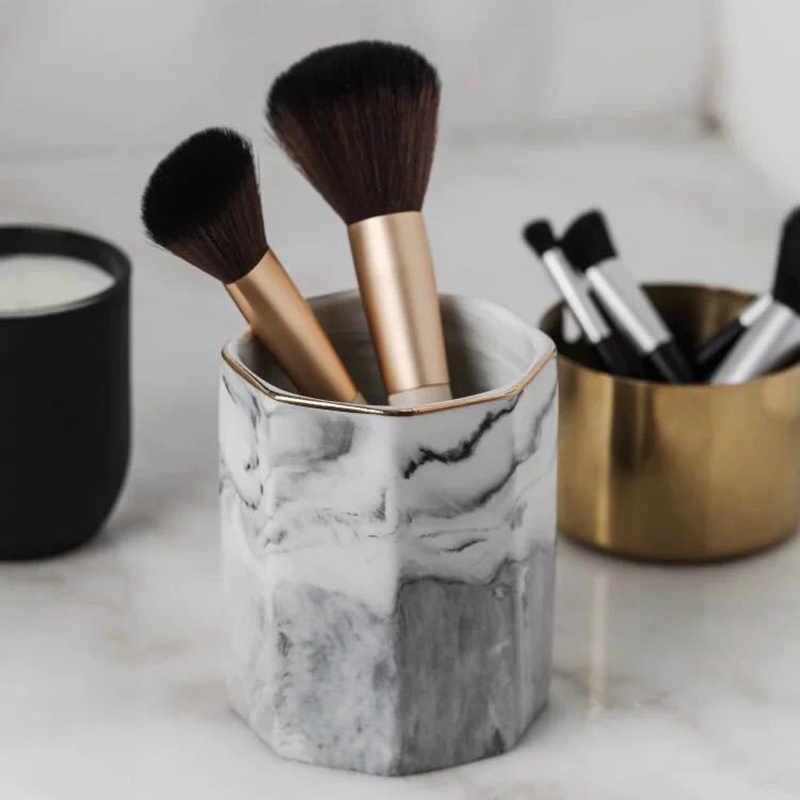 Pen Houder, stand Voor Bureau Marmer Patroon Potlood Cup Voor Meisjes Kids Duurzame Keramische Desk Organizer Makeup Brush Holder Perfecte G: Default Title