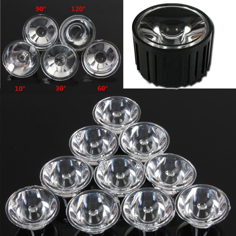 10pcs/Set 20mm 10/30/60/90/120 Degree Optical Glass LED Lens Reflector Collimator For 1W 3W 5W LED Light Lamp Bulb E27 MR16 GU10