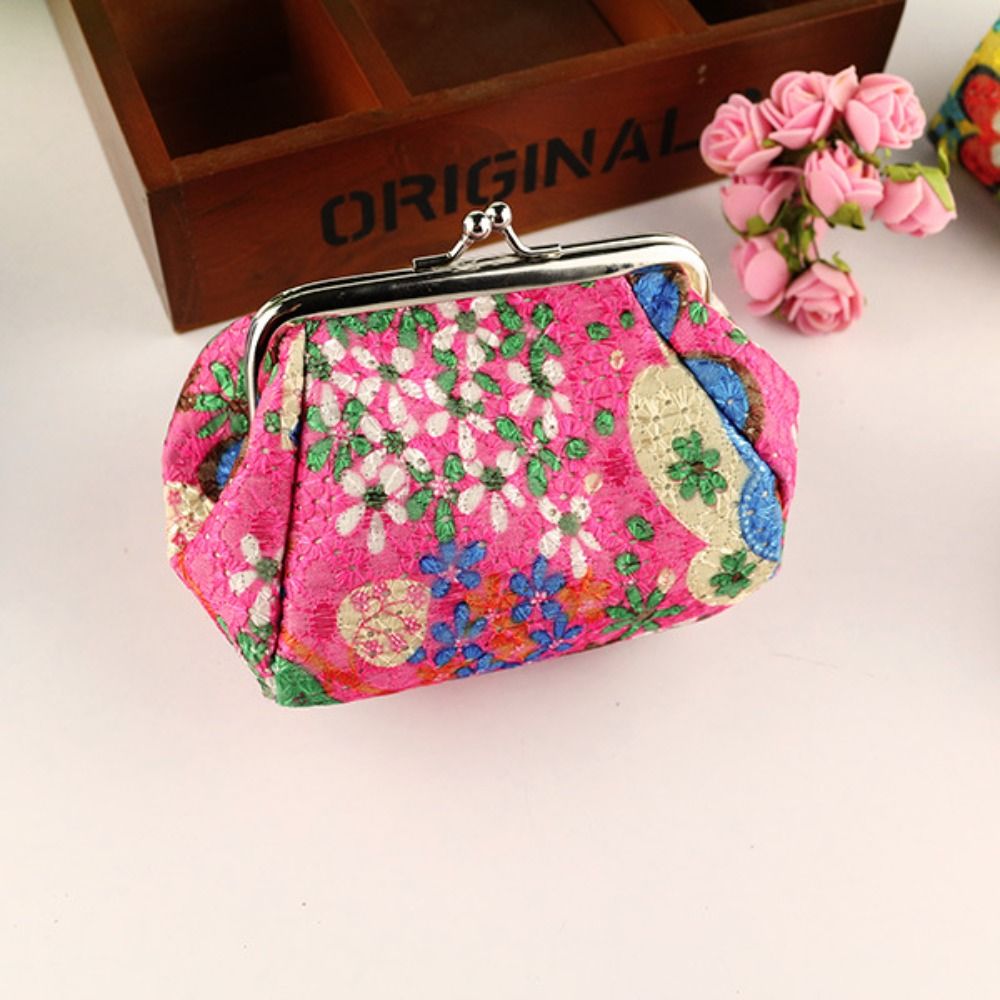 Floral Pattern Coin Purse Portable Metal Hasp Headset Storage Bag Phone Bag Polyester Clutch Wallet Woman