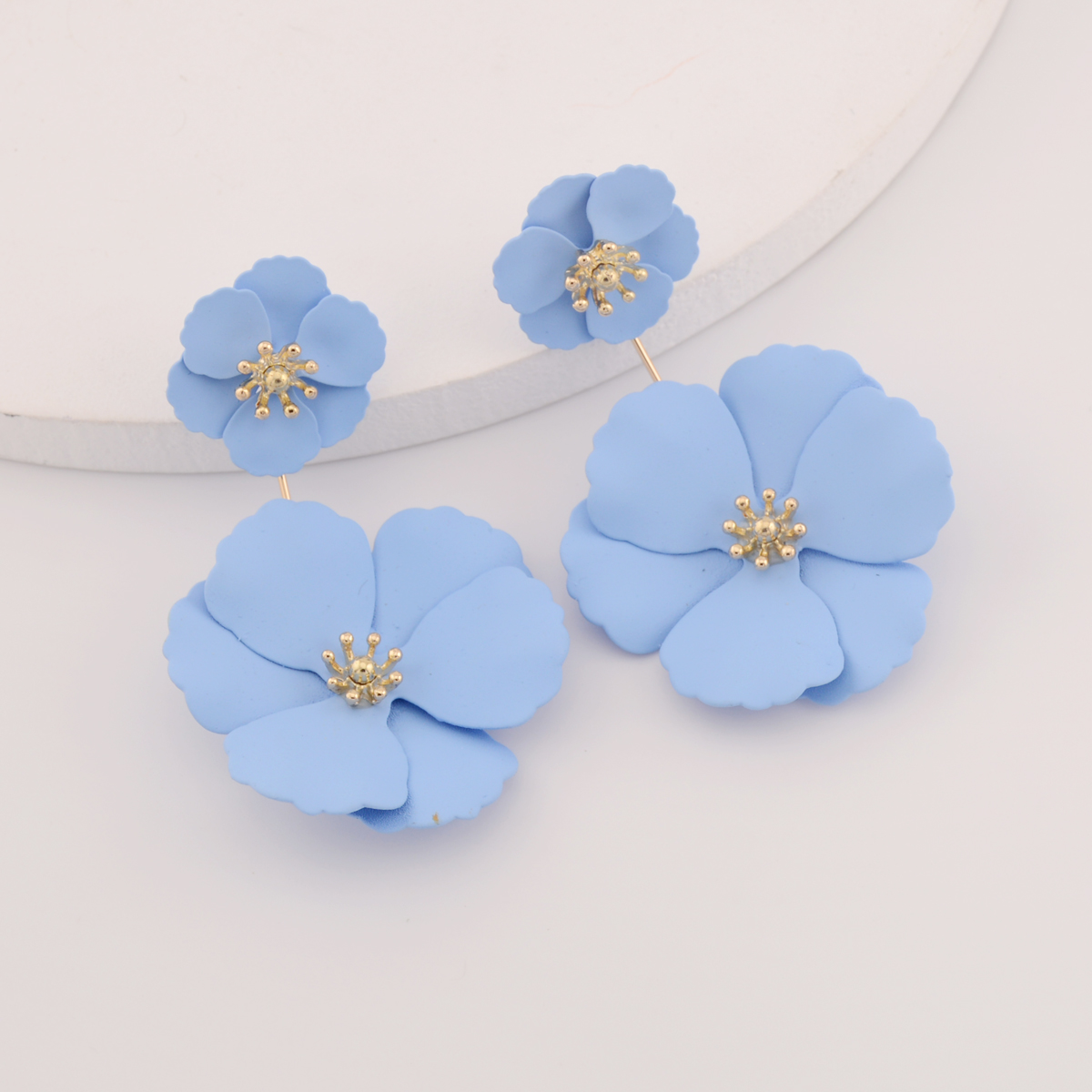 Pendientes de pétalos de flores pintadas populares para mujer, pendientes de gota frontal y trasera, Rosa mate, negro, tendencia: Cobalto Chapado en
