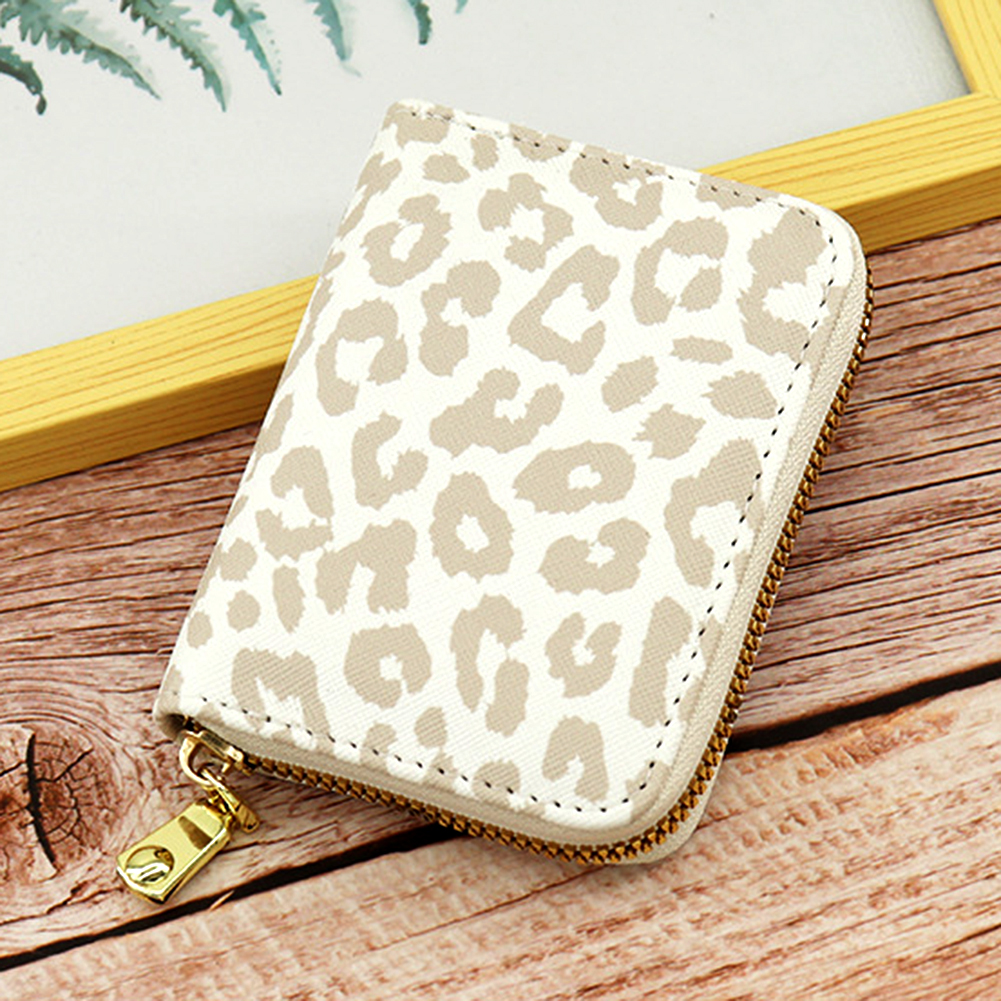 White Leopards Print Zipper Card Bag Wear-Resistant Ultra-thin Card Sleeve Business Wallet for Credit Card Storaging 지갑