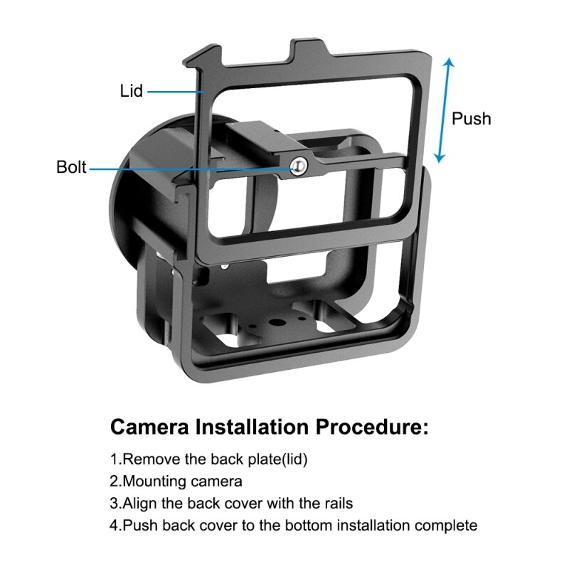 Mool puluz para gopro hero9 engrossar preto caso da habitação cnc liga de alumínio gaiola protetora com quadro seguro & 52mm uv lente