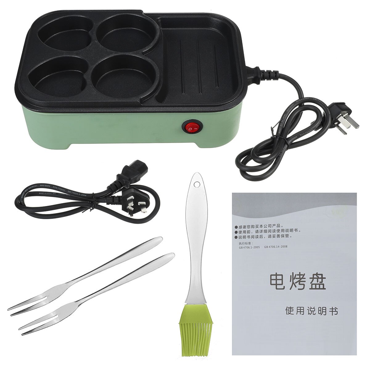Multifunction Electric Egg Pancake Steak Grill Smokeless Indoor Electric Grill Plate Electric Skillet with Non-stick Frying Pan: Green