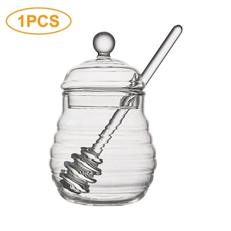 Jarra de miel hecha a mano Dipper 1/4 Uds frascos de vidrio para miel con caja 11oz/14oz honeypot con barra agitadora utensilios de cocina: S1