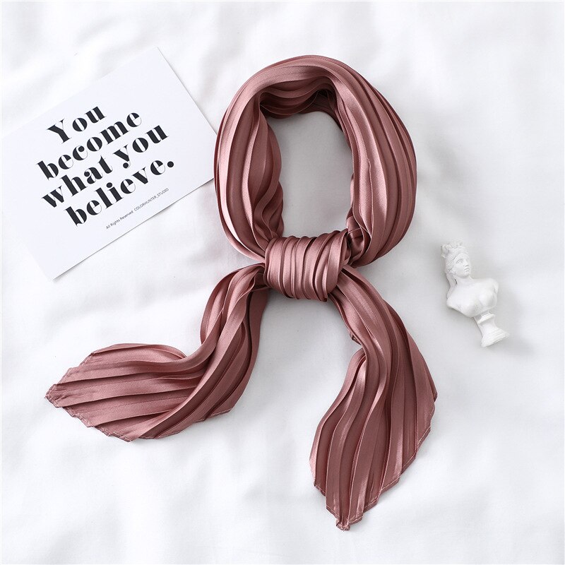 Solid Zwart Wit Roze Kleine Vierkante Twill Zijde Satijn Sjaal Vrouwen Dames Crinkle Haar Hoofdband Sjaals 70cm * 70Cm: YZ44 Skin Pink