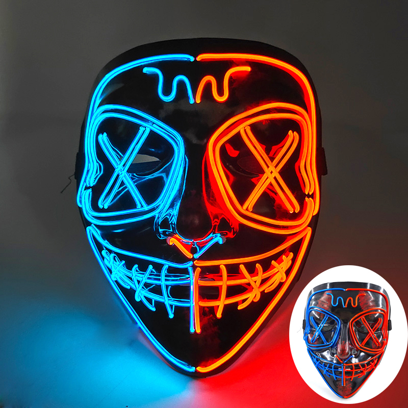 Wireless Scary Glowing Mask LED Luminous Purge Mask Carnival Horror Neon Light Up Cosplay Party Mask Festival Costume Supplies: SKY BLUE