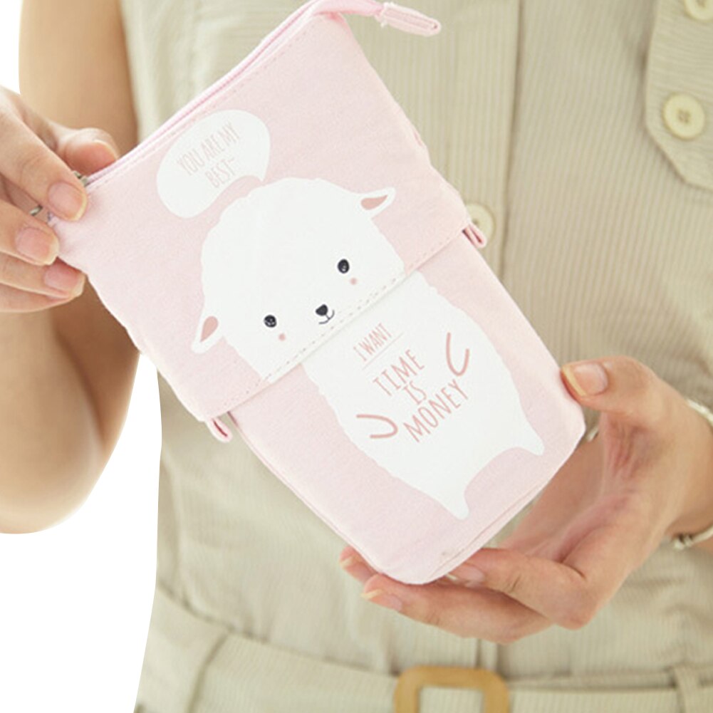 Søde dyr stand up blyant holder teleskop blyant pose stående pen poser opbevaringsboks lærred papirvarer arrangør makeup taske