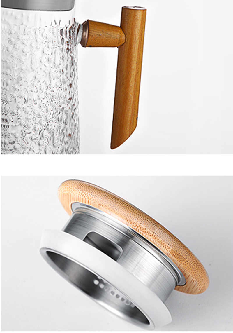 Glas kallvattenkokare glaskanna med trähandtag lock tekanna för tevatten fruktjuice 950ml