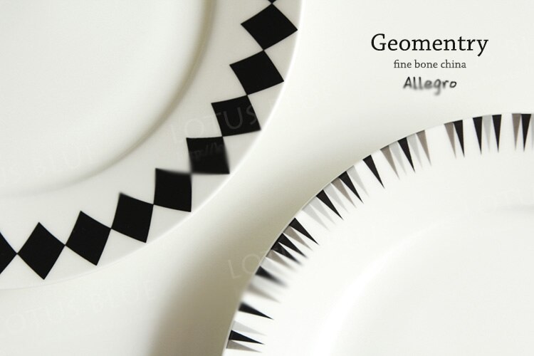8 Inch 45% Bone China Plate Western Dinner Plates Ceramic On-glazed Round Dishes Steak Simple Brief Black Diamond